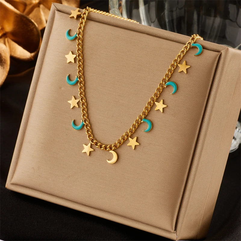 316L Stainless Steel Women's Moon Star Necklace