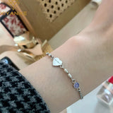 Crystal Heart Chain Link Bracelets Bangle for Women Girls