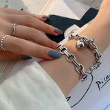 Hot Love Heart Chain Bracelet INS Retro Silver Jewelry