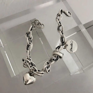 Hot Love Heart Chain Bracelet INS Retro Silver Jewelry