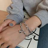 Hot Love Heart Chain Bracelet INS Retro Silver Jewelry