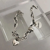 Hot Love Heart Chain Bracelet INS Retro Silver Jewelry