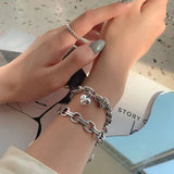 Hot Love Heart Chain Bracelet INS Retro Silver Jewelry