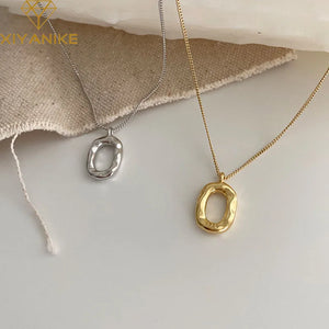 Silver Charm Necklace Ellipse Geometry Pendant Jewelry Gift
