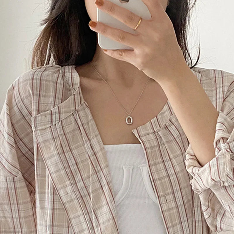 Silver Charm Necklace Ellipse Geometry Pendant Jewelry Gift