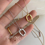 Silver Charm Necklace Ellipse Geometry Pendant Jewelry Gift