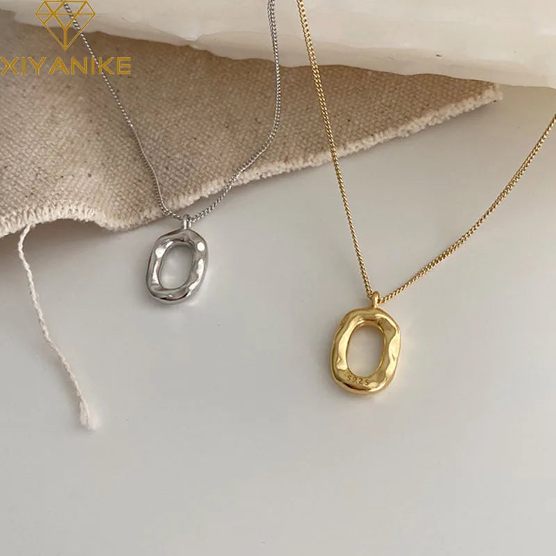 Silver Charm Necklace Ellipse Geometry Pendant Jewelry Gift