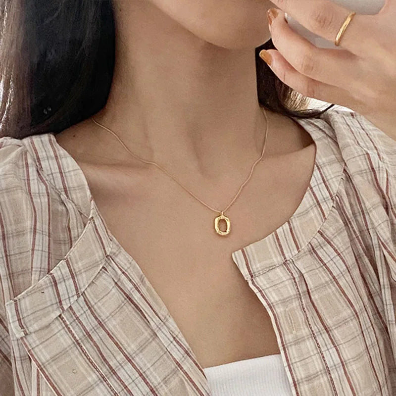Silver Charm Necklace Ellipse Geometry Pendant Jewelry Gift