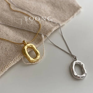 Silver Charm Necklace Ellipse Geometry Pendant Jewelry Gift