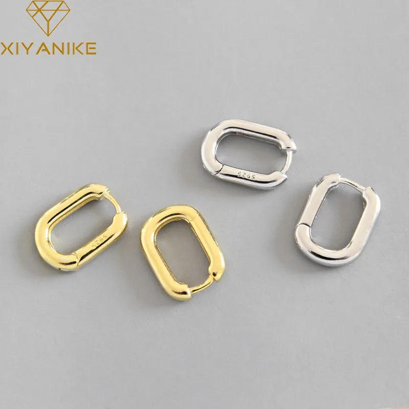 Geometric Ellipse Stud Earrings Vintage Minimalist Silver Party Jewelry Gift