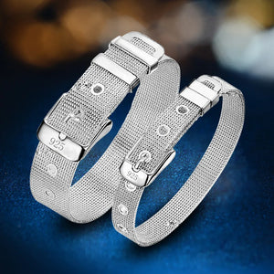 Big Silver Net Strap Bracelet Women Gift VBS4001