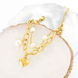 Women Stainless Steel Heart Shape Pearl Bracelet Chain