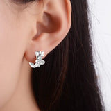 Allergy-Free Silver Stud Earrings Butterfly Zircon Party Jewelry