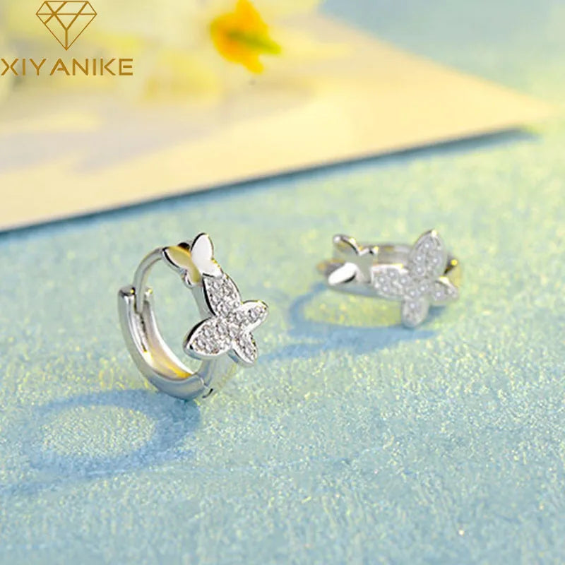 Allergy-Free Silver Stud Earrings Butterfly Zircon Party Jewelry