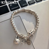 Rabbit Love Heart Bamboo Beads Stretchy Bracelet For Women Girl