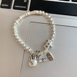 Rabbit Love Heart Bamboo Beads Stretchy Bracelet For Women Girl