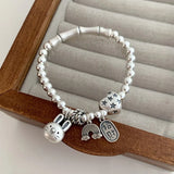 Rabbit Love Heart Bamboo Beads Stretchy Bracelet For Women Girl