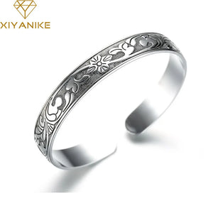 Vintage Plum Flower Silver Cuff Bracelet Women Thai Jewelry