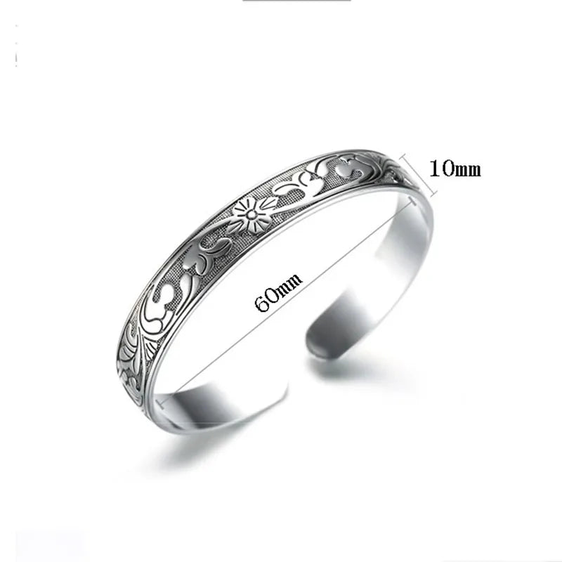 Vintage Plum Flower Silver Cuff Bracelet Women Thai Jewelry