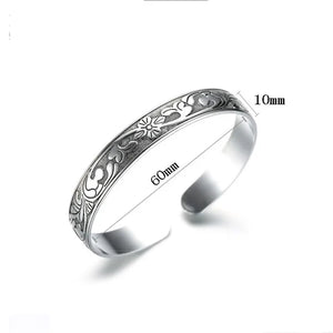 Vintage Plum Flower Silver Cuff Bracelet Women Thai Jewelry