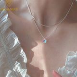 Silver Double Love Heart Moonstone Pendant Necklace Women