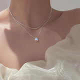 Silver Double Love Heart Moonstone Pendant Necklace Women