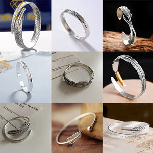 Silver Feather Bangle Women's Jewelry Gift Anti-allergy Pulseira