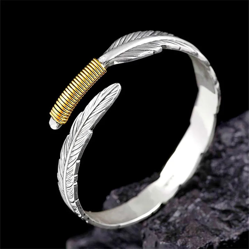 Silver Feather Bangle Women's Jewelry Gift Anti-allergy Pulseira