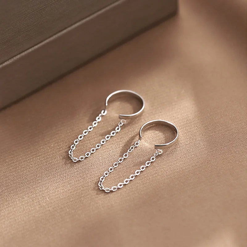 Silver French Non-pierced Chain Ear Clip Female Unique Earrings