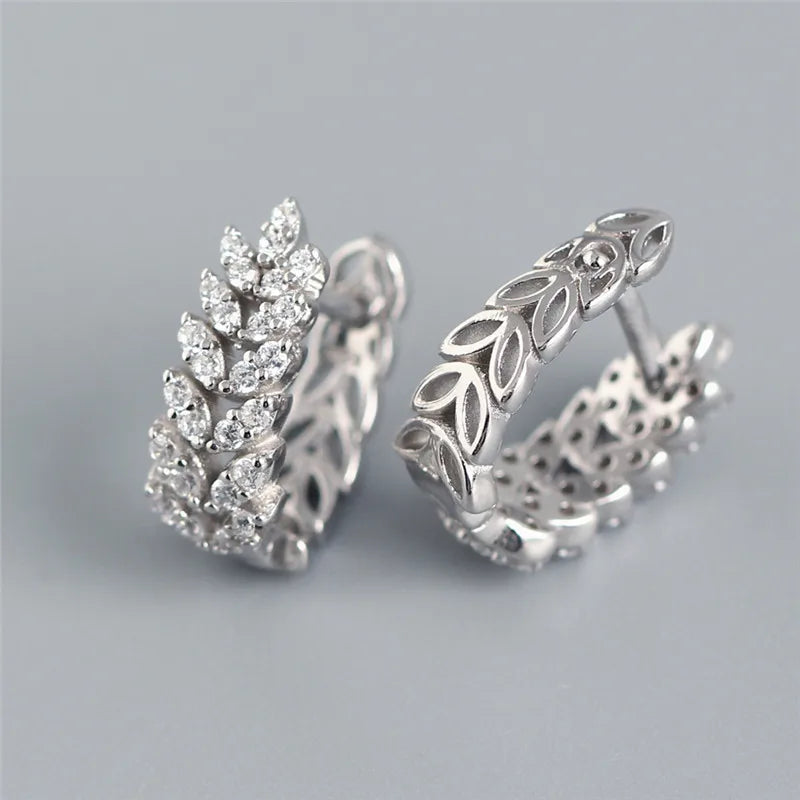 Silver Rhinestone Wheat Ear Hoop Earrings - High-end Jewelry Gift
