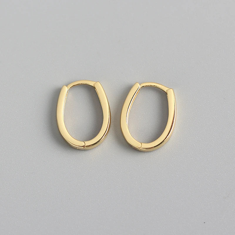 Silver Geometric Ellipse Hoop Earrings Female All-match Jewelry