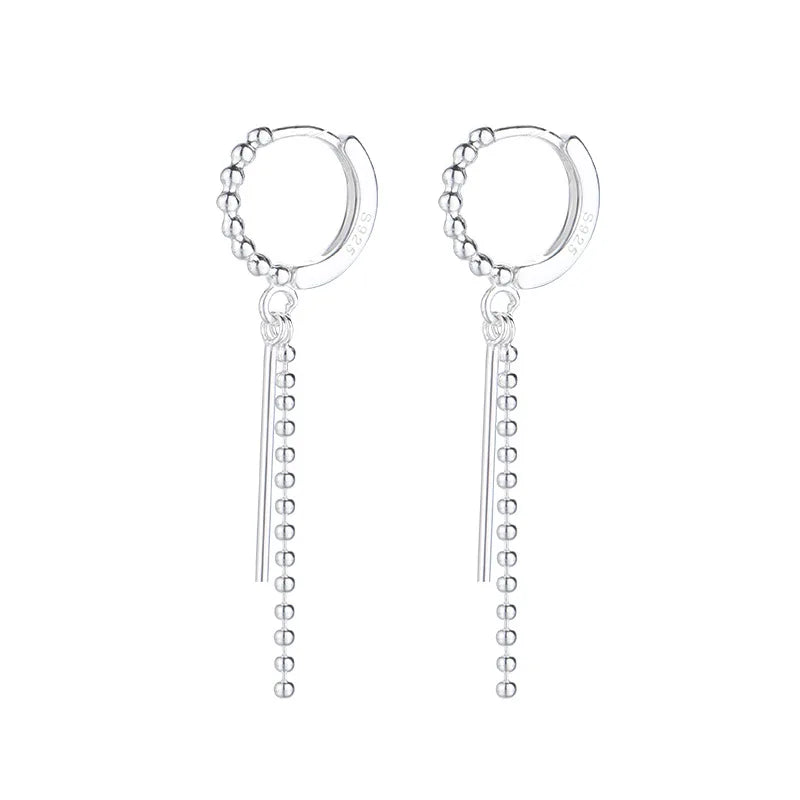 Silver Hoop Tassel Beads Drop Dangle Earrings for Women Girl Party Wedding