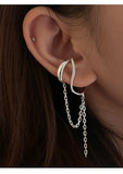 Silver Long Tassel Chain Earrings Clip Earring Hip Hop Party