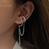 Silver Long Tassel Chain Earrings Clip Earring Hip Hop Party