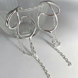 Silver Long Tassel Chain Earrings Clip Earring Hip Hop Party