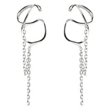 Silver Long Tassel Chain Earrings Clip Earring Hip Hop Party