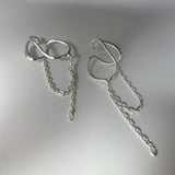 Silver Long Tassel Chain Earrings Clip Earring Hip Hop Party