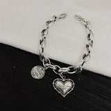 Silver Love Heart Letter Pendant Bracelet Women Neo-Gothnic Retro Jewelry