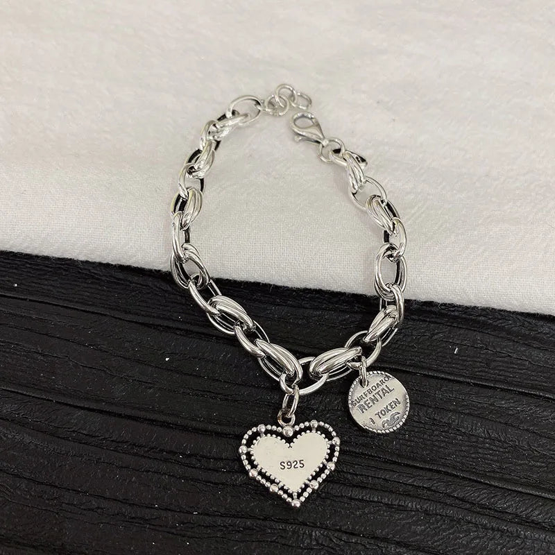 Silver Love Heart Letter Pendant Bracelet Women Neo-Gothnic Retro Jewelry