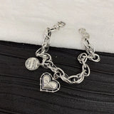 Silver Love Heart Letter Pendant Bracelet Women Neo-Gothnic Retro Jewelry