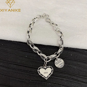 Silver Love Heart Letter Pendant Bracelet Women Neo-Gothnic Retro Jewelry