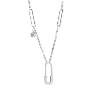 Silver Paper Clip Pendant Necklace Female Jewelry