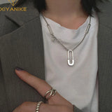 Silver Paper Clip Pendant Necklace Female Jewelry