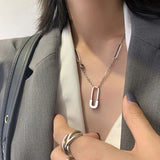 Silver Paper Clip Pendant Necklace Female Jewelry