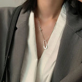 Silver Paper Clip Pendant Necklace Female Jewelry