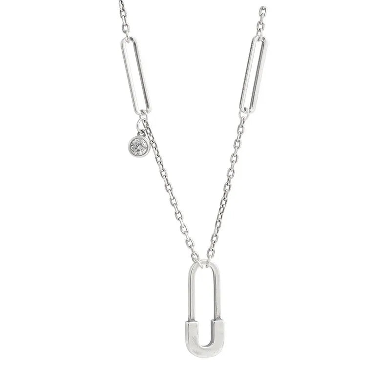 Silver Paper Clip Pendant Necklace Female Jewelry