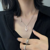 Silver Paper Clip Pendant Necklace Female Jewelry