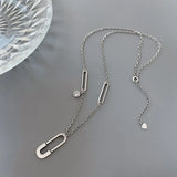 Silver Paper Clip Pendant Necklace Female Jewelry
