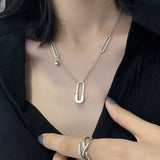 Silver Paper Clip Pendant Necklace Female Jewelry