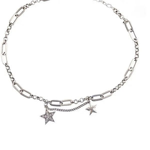 Silver Punk Sweater Chain Necklace Vintage Stars Thai Silver Jewelry
